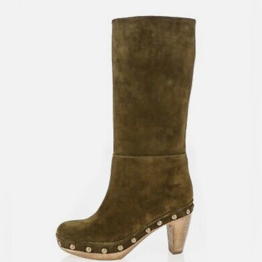 Marni Womens Brown Suede Pull On Wooden Heel Mid Calf Clog Boots Size 37